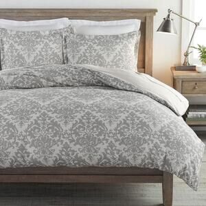 Pottery Barn Jacquard Medallion Cotton Linen Duvet Cover Gray White Damask NWT